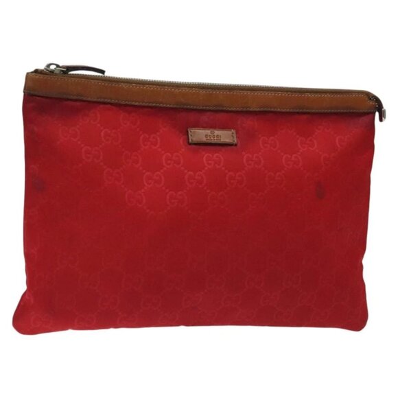 UCCI GG Nylon Clutch Bag Nylon Red Silver - Picture 1 of 15